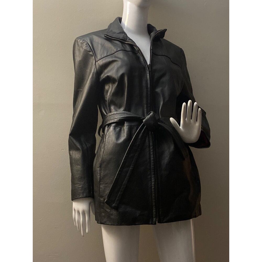 Leather Jacket Women’s Size Large Genuine Leather Belted Jacket